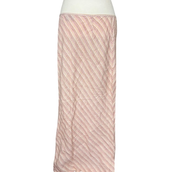 Y2K Linen Woven Striped Maxi Skirt 14 - Picture 2 of 4
